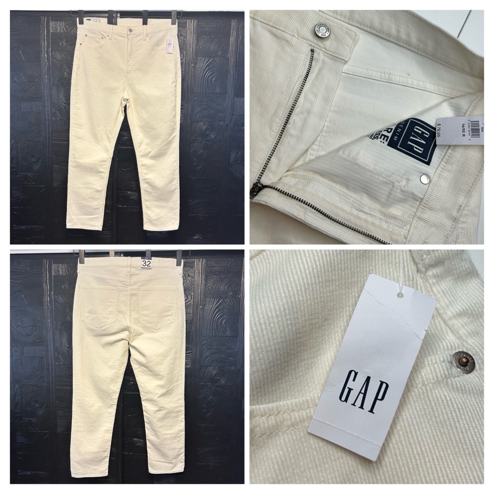 Gap NWT Cigarette High Rise‎ Corduroy Pants Size 14 Cream Hippie Boho 33x26 $80